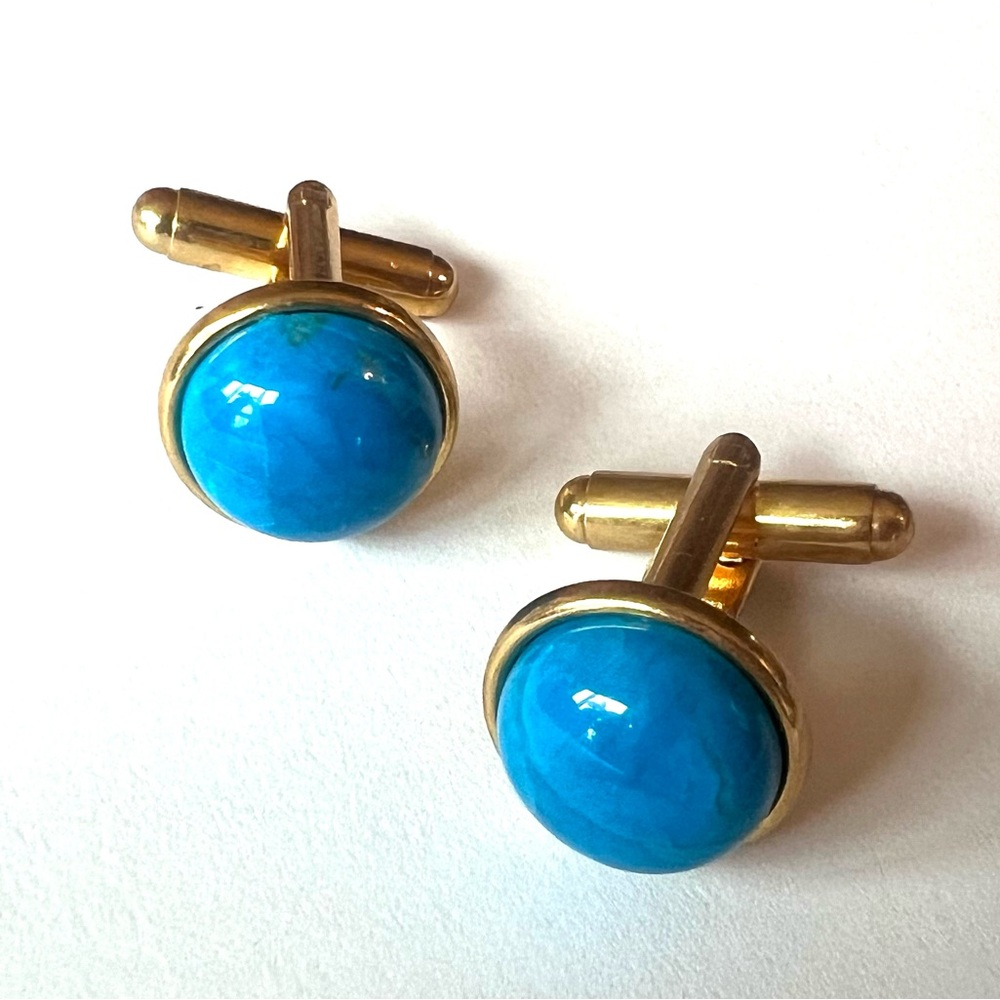 Handmade Turquoise and Gold Cuff Links brass geometric